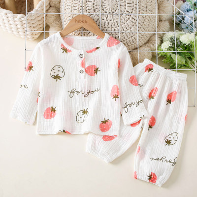 2-piece Toddler Girl Pure Cotton Allover Strawberry Pattern Long Sleeve Top & Matching Pants