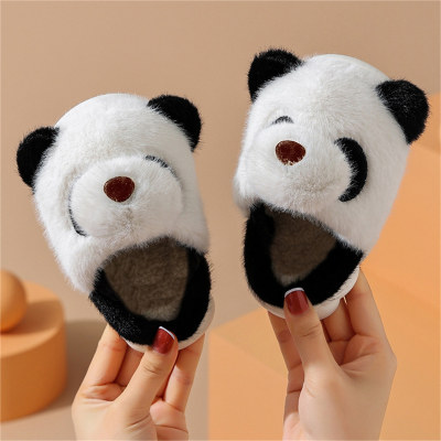 Toddler 3D Bear Style Slippers Baotou Cotton Mop(Black panda - nose color brown, black random)