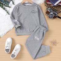 2pcs Set  Boy's Sporty Style Sweatshirt And Pants Suit  Gray