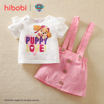 hibobi×PAW Patrol Baby Girl Conjunto de falda y camiseta de manga corta con estampado de dibujos animados y volantes
