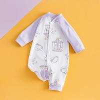 Baby jumpsuit four seasons pure cotton boneless newborn baby robe long-sleeved rompers newborn clothes  Purple