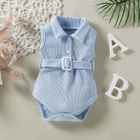 Cross-border infant and toddler spring and summer children's wear adjustable belt buckle waffle sleeveless rompers  Blue