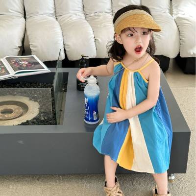 Girls skirt color block suspender dress princess skirt 24 summer clothes new foreign trade children's clothing drop shipping 3-8 years old