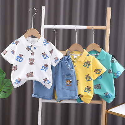 Comércio exterior 2024 meninos verão terno novo bebê e roupas infantis moda bebê menino de manga curta camisa polo conjunto de duas peças na moda