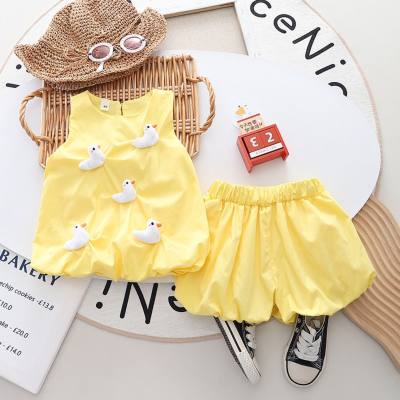 Summer new arrivals for small and medium children, cute street-style three-dimensional duck vest shorts suit for boys and girls summer suit