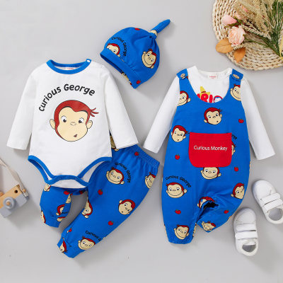 hibobi ✖ Curious George Brother and Sister Letter and Monkey Pattern Long Sleeve Romper & Matching Pants & Infant Hat & Jumpsuit