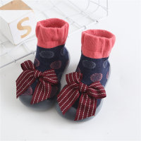 Children's bowknot mid-tube breathable indoor socks shoes toddler shoes  Navy Blue