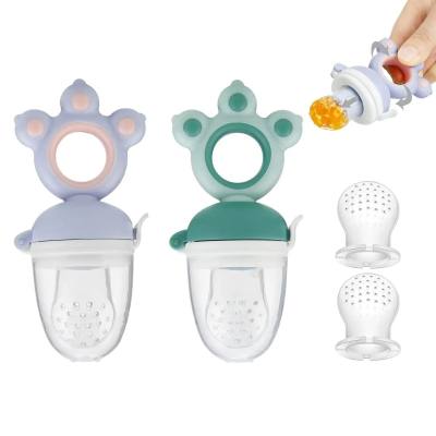 New dog paw silicone push-type fruit and vegetable chew bag chewing joy baby teether silicone mesh bag pacifier