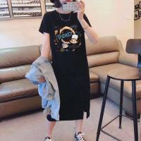 Nursing dress summer outing hot mom style fashion cartoon t-shirt skirt breastfeeding clothes maternity clothes summer clothes  Black