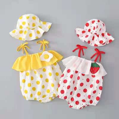 Baby-Overall, Sommer dünn, Baby-Mädchen-Tragetuch, ärmellos, stilvolle Prinzessin-Neugeborenen-Kleidung, reine Baumwolle mit Mütze