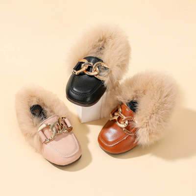Toddler Girl PU Leather Solid Color Plush Moccasin-gommino