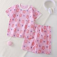 Children's short-sleeved suit pure cotton girls summer clothes two-piece suit children's clothing boys baby T-shirt summer clothes  Pink
