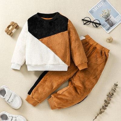 2-piece Toddler Boy Color-block Plush Sweatshirt & Matching Pencil Pants