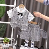 Children's clothing boys and girls summer suits 2024 new children's summer over one year old two-piece suit vest suit  Gray