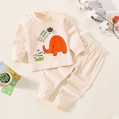 2-piece Toddler Girl Pure Cotton Letter and Elephant Printed Long Sleeve Top & Striped Pants