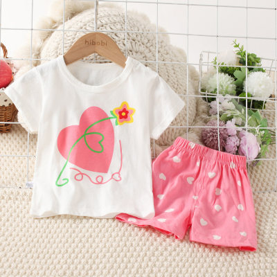 2-piece Toddler Girl Letter Printed Short Sleeve T-shirt & Polka Dotted Shorts