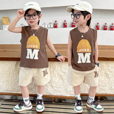Boys vest set 2023 new summer style for children and middle-aged children thin summer shorts two-piece set baby style