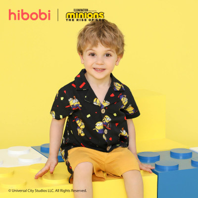 Minions × hibobi Set camicia nera e pantaloni patchwork stampati per neonato