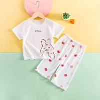 Summer new baby girl facial mask set, thin air-conditioned clothes, children's short-sleeved home clothes, western style two-piece suit  White