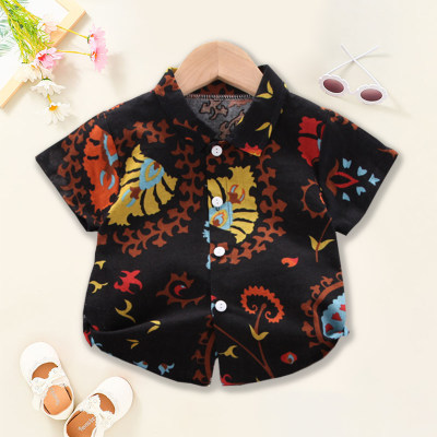 Toddler Boys Single-breasted Print Color-block Shirt