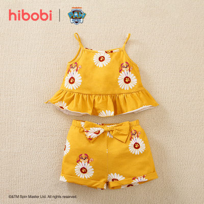 hibobi×PAW Patrol Baby Girl Conjunto de camiseta y pantalones de algodón con estampado de dibujos animados y volantes