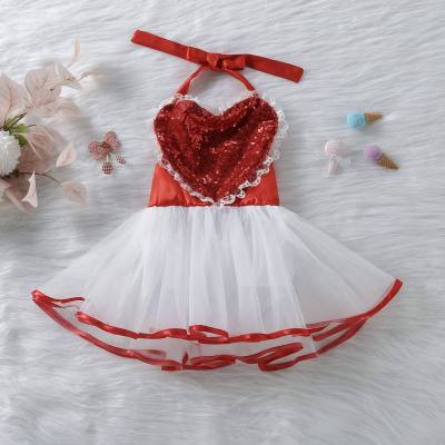 Baby Girls Beaded Heart Mesh Suspender Dress Romper Climbing Clothes