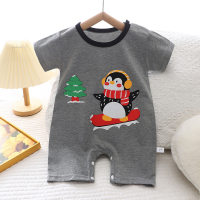 2022 Infant and toddler crawling clothes pure cotton summer new Korean style thin male baby female short-sleeved children's onesie  Gray