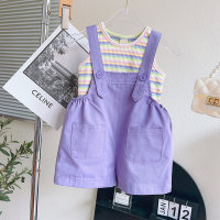 Mädchen Anzug Sommer Neue Stil Modische Kleine und Mittlere Mädchen Baby Overalls Zwei-stück Set TX813  Lila