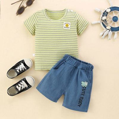2-piece Toddler Boy Striped Short Sleeve T-shirt & Denim Shorts