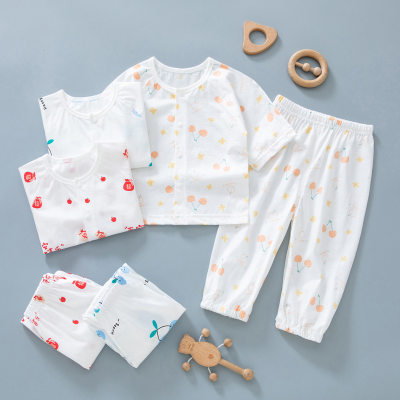 Baby thin air-conditioning clothing summer long-sleeved boneless suit male newborn clothes pajamas female baby pure cotton summer