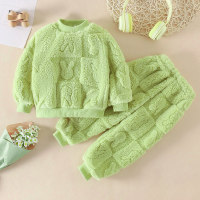 2-piece Toddler Girl Solid Color Rabbit Pattern Furry Top & Matching Pants  Green