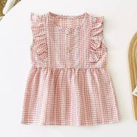 Babykleidung Sommer reine Baumwolle Ins Weste Kinderrock Prinzessin Mädchenkleidung koreanisches Jacquard-Mädchenkleid  Rosa