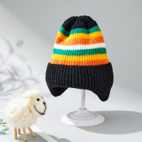 Colorful woolen hat for girls and boys warm ear protection hat  Black