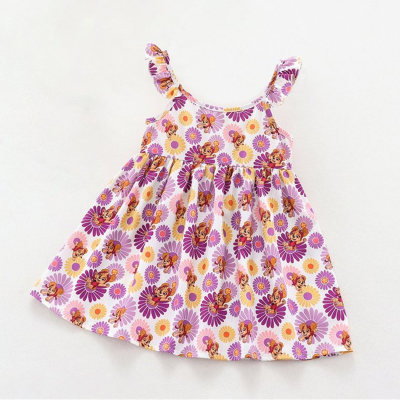 Toddler Girl Sweet Daisy Multi Coloured All Over Printing Fly Sleeve Dresss