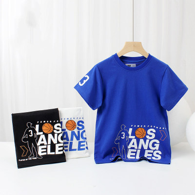 Camiseta de manga curta esportiva para meninos grandes de algodão para basquete
