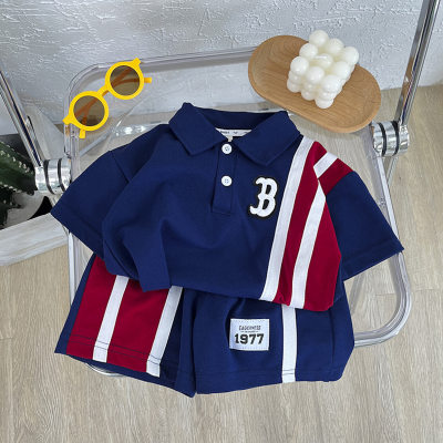 Boys British style fashionable children's clothing set 2023 new summer clothes fashionable and breathable children's short-sleeved shorts set