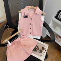 2024 Korean new style girls shorts suit summer lapel sleeveless vest small children's casual two-piece suit trendy  Pink