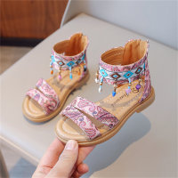 Children's colorful embroidered tassel Velcro sandals  Pink