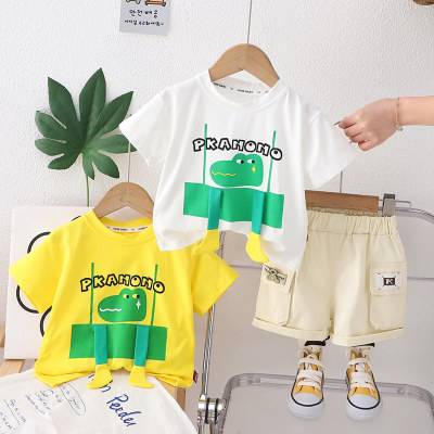 Infant baby cartoon cute short-sleeved summer thin T-shirt boys and children's clothing two-piece set manufacturer one piece drop shipping