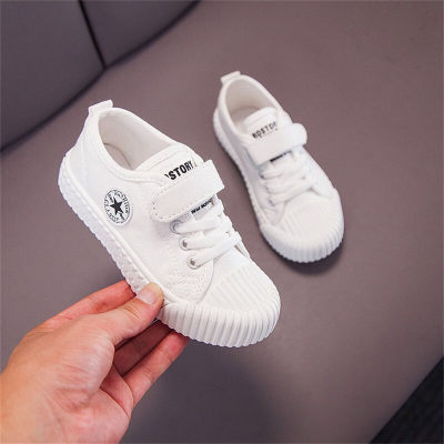 Zapato infantil lona velcro estrella blanco