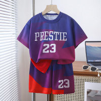 Boys summer sports basketball uniform children's mesh quick-drying short-sleeved shorts suit small and medium children's football training suit  Red