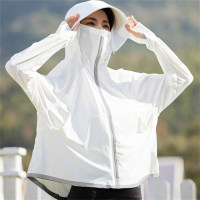 Large Brim Ice Silk Sun Protection Jacket  White