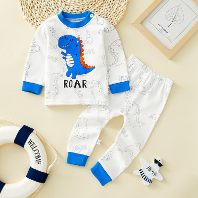 2-piece Toddler Boy Pure Cotton Letter and Dinosaur Printed Long Sleeve Top & Matching Pants