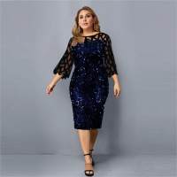 Europeu e americano primavera e outono venda quente personalidade lantejoulas design vestido feminino tamanho grande 10 cores 8 tamanhos  Azul marinho