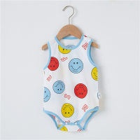 Cubierta de pedos para bebé, mono fino de verano sin hueso de algodón puro, chaleco triangular, chaleco con botones en el hombro sin mangas  Azul