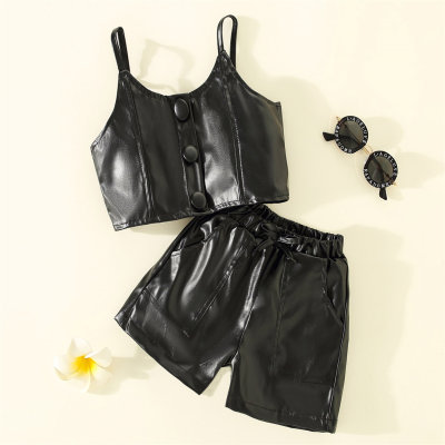 Toddler Girl Solid Leather Top & Shots