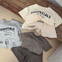Children's clothing children's short-sleeved suit letter printing boy short-sleeved shorts two-piece T-shirt baby summer clothes  Gray