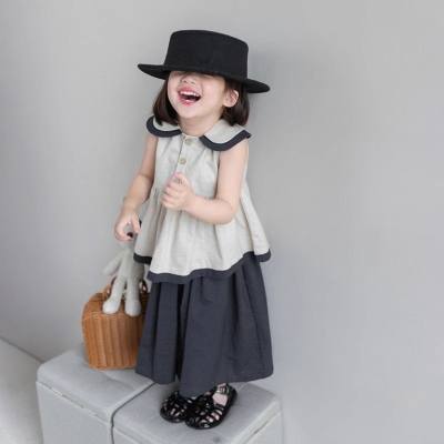 Girls' doll collar suit top and wide-leg pants summer new style