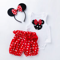 Cross-border children's clothing baby girl cartoon love white sleeveless blouse polka dot shorts suit baby holiday outfit new  Multicolor