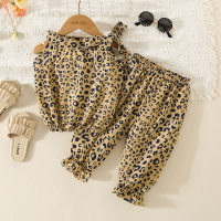 2-piece Toddler Girl Leopard Printed Halted Neck Blouse & Matching Flare Pants  Leopard